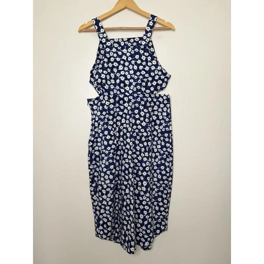 Kate Spade Saturday Blue White Ditsy Floral Cut Out Dress Size 12 Whimsical